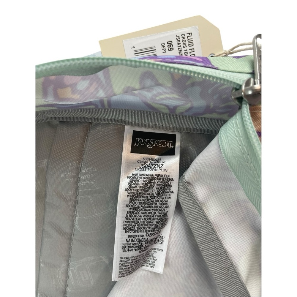 JanSport Cross Town Plus Laptop Backpack Fluid Floral Pastel Lilac IMPERFECTION - Picture 6 of 7